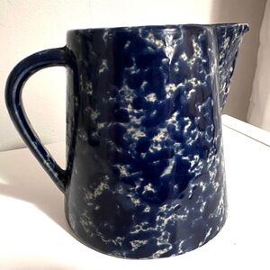 Blue and White Speckled Ceramic Pitcher or Vase